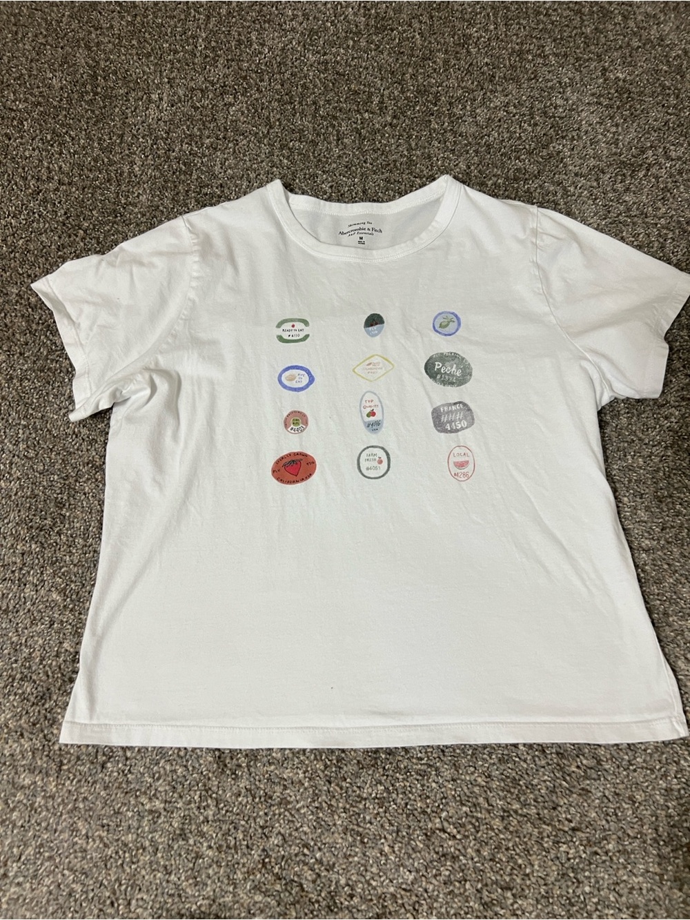Abercrombie & Fitch White Short Sleeve Tee with Badge Graphic